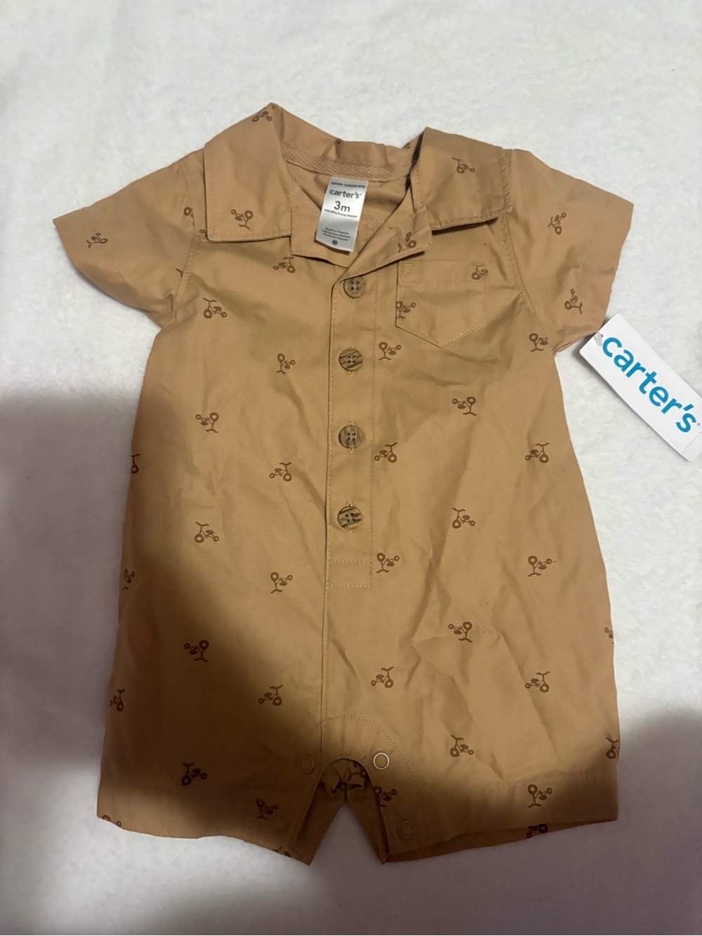 Carter's Tan Short-Sleeve Button Front Baby One-Piece with Tiny Print